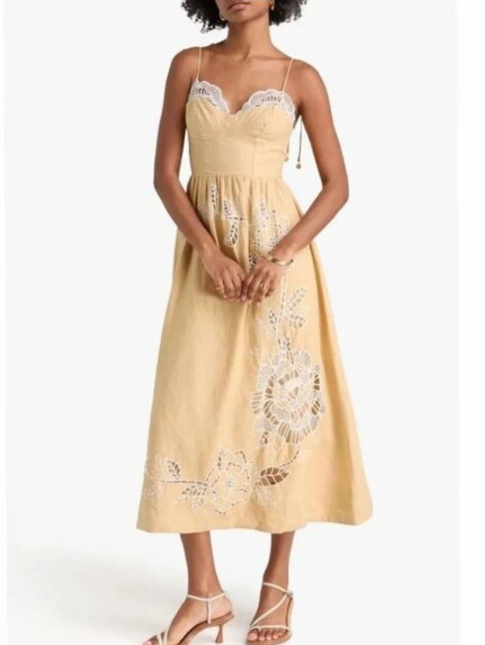 Caroline Constas Sand Richelieu Floral Embroidered Maxi Dress, Size-Sm NWT - Picture 3 of 16